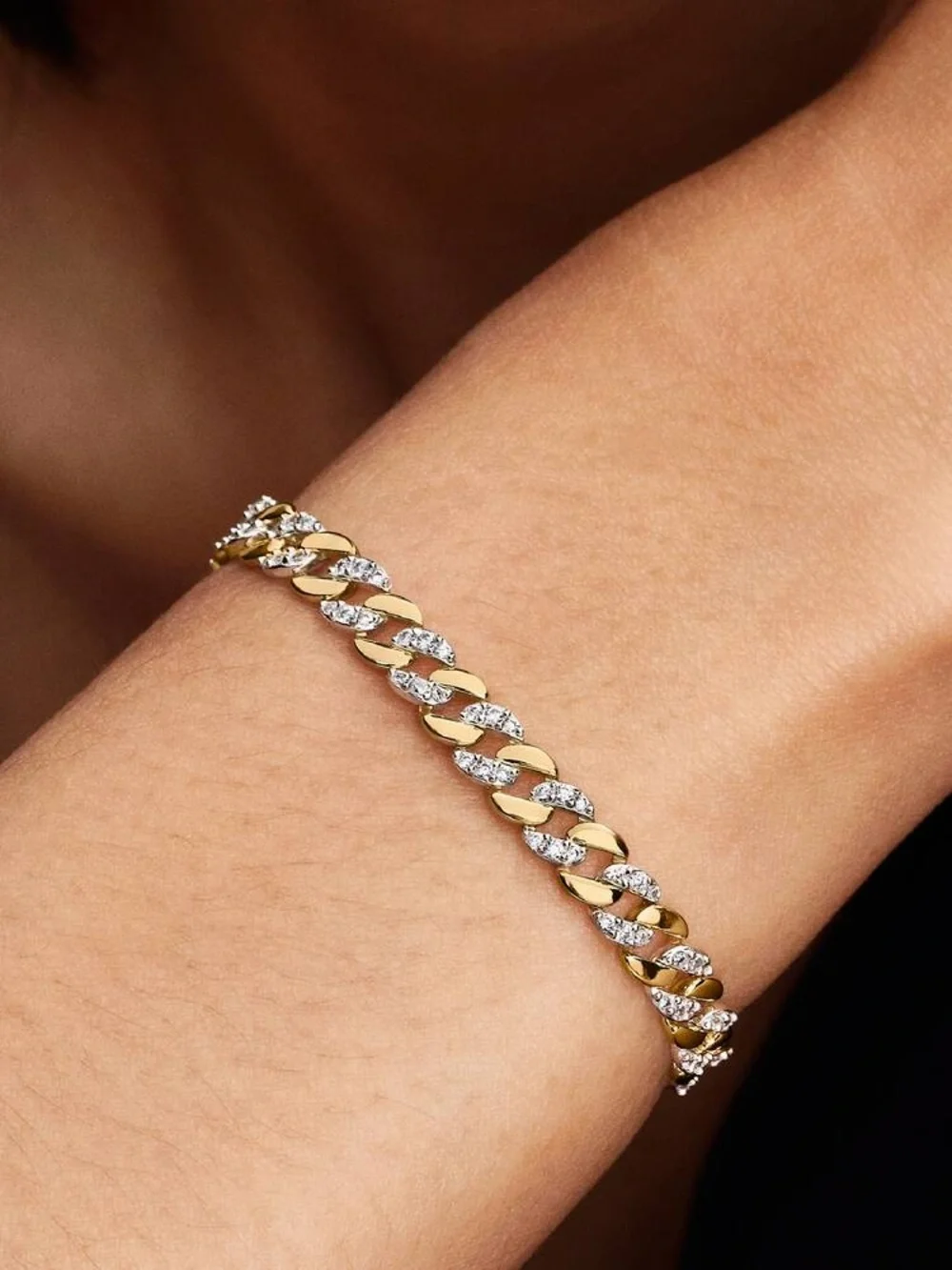 Pandora Two-tone Pavé Cuban Chain Bracelet